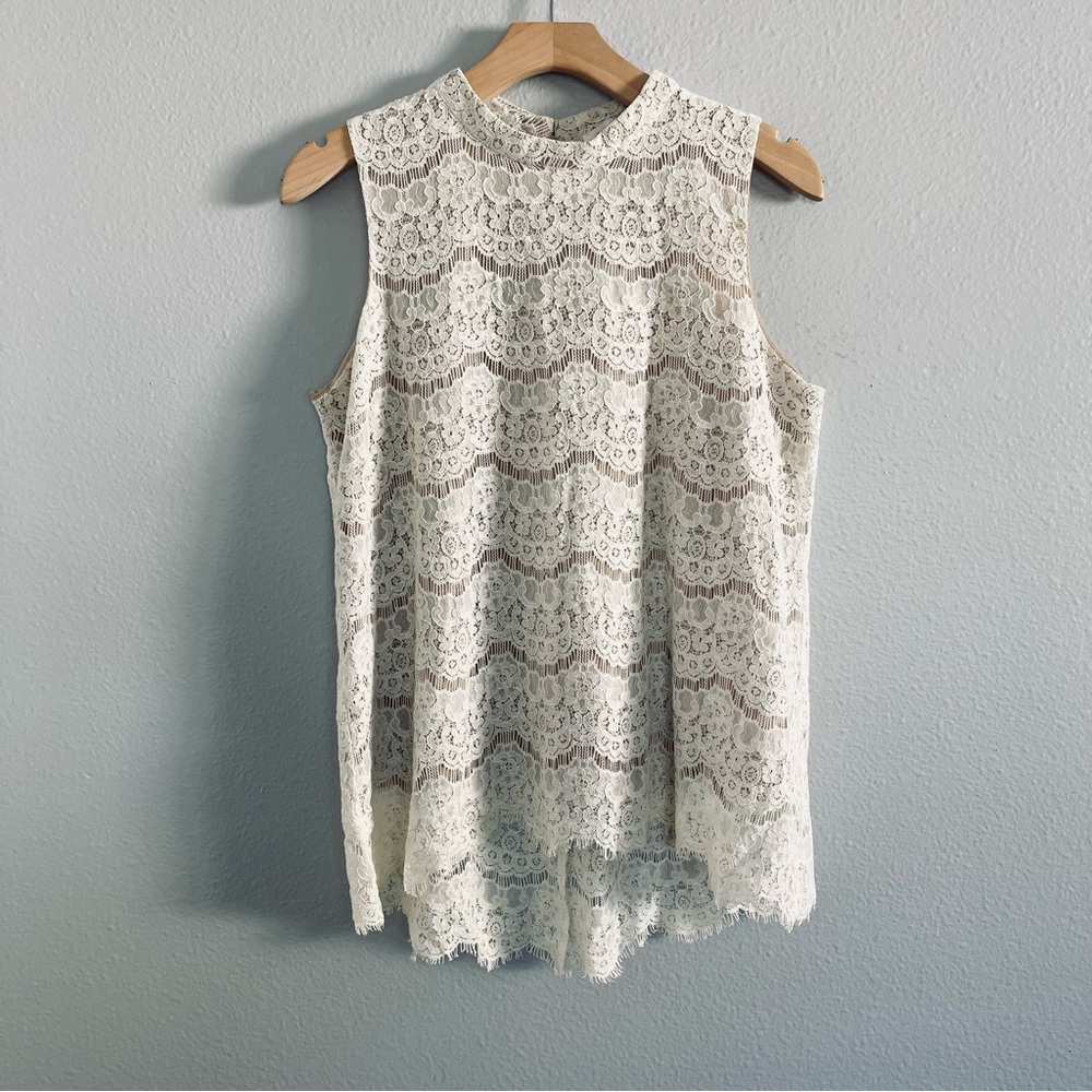 Elegant Lace Sleeveless Top - Cream